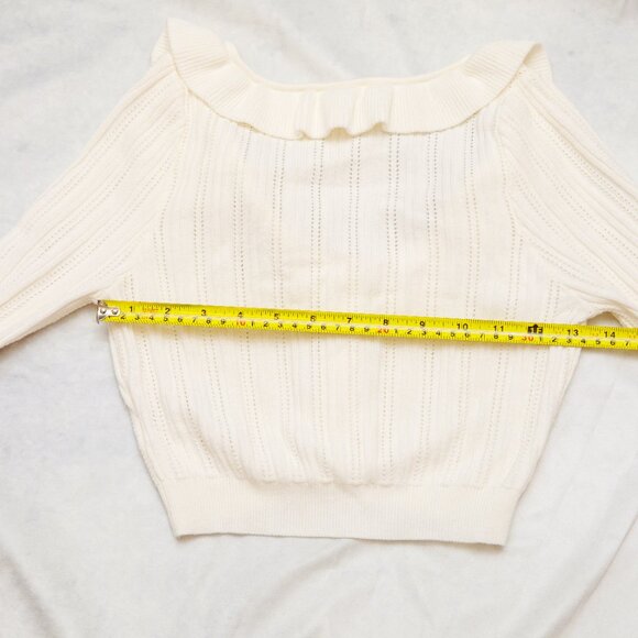 For Love & Lemons XS Camille Pointelle Knit Ruffle Crop Cardigan Top Sweater - Picture 13 of 16